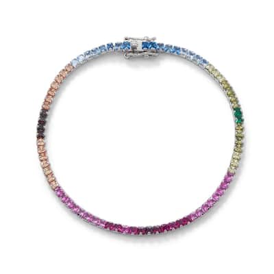 Curata 925 Sterling Silver Rhodium Plated Rainbow CZ Tennis Bracelet Colorful 78 2.5mm CZs Measures 7 Inch in L