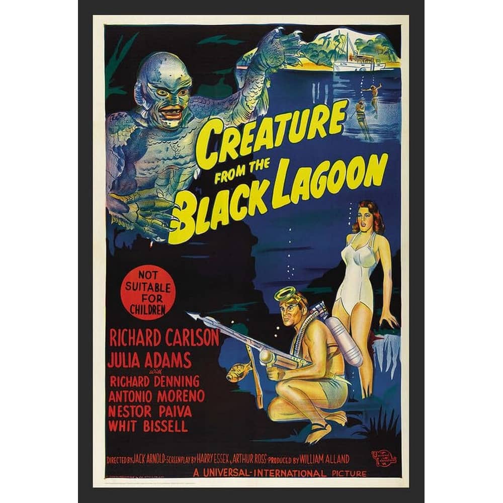 Creature from the Black Lagoon Vintage Movie Advertisement Framed Poster - 24 x 36 Inch