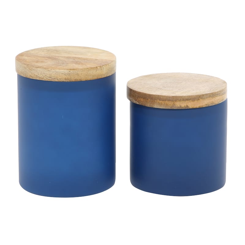 Multi Colored Wood Ombre Living Room Decorative Jars with Wood Lid (Set of 2) - S/2 5.25", 7"H