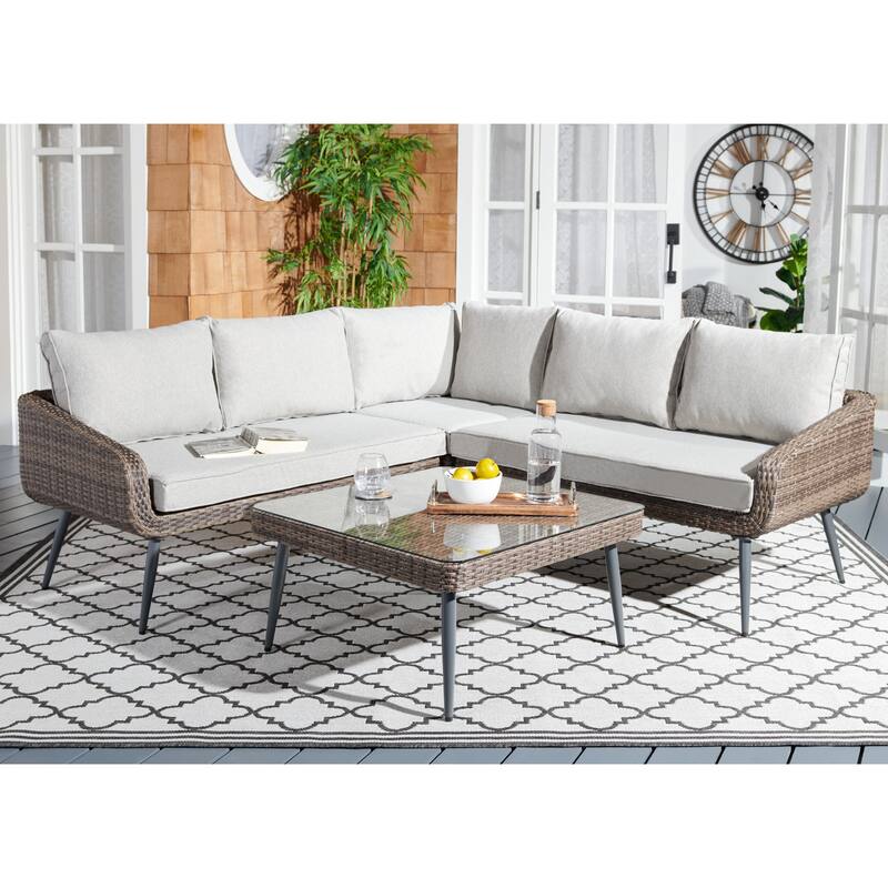SAFAVIEH Outdoor Onri 3-Piece Sofa Set - 32"W x 32"D x 16"H - Brown/Grey