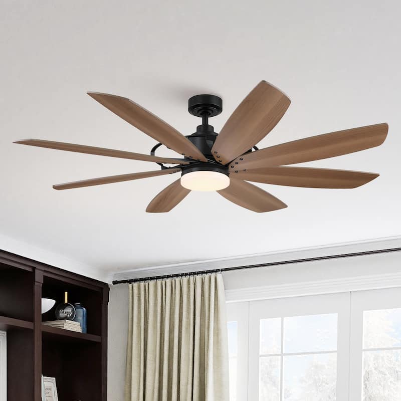 60-in Black Farmhouse Windmill Ceiling Fan with LED Light and Remote - Walnut