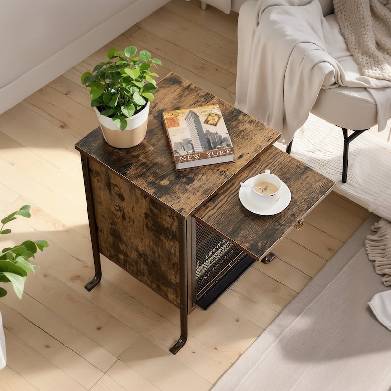 VECELO 3-tier Shelves Modern Nightstand with Switchable Door and Retractable Shelf