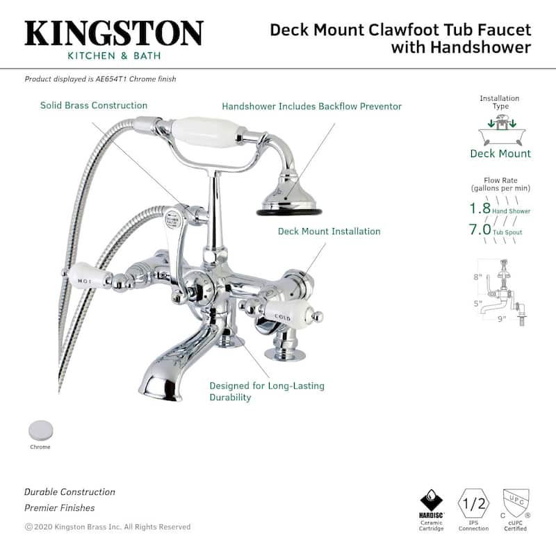Kingston Brass Vintage Deck Mounted Clawfoot Tub Filler with Built-In - Polished Chrome