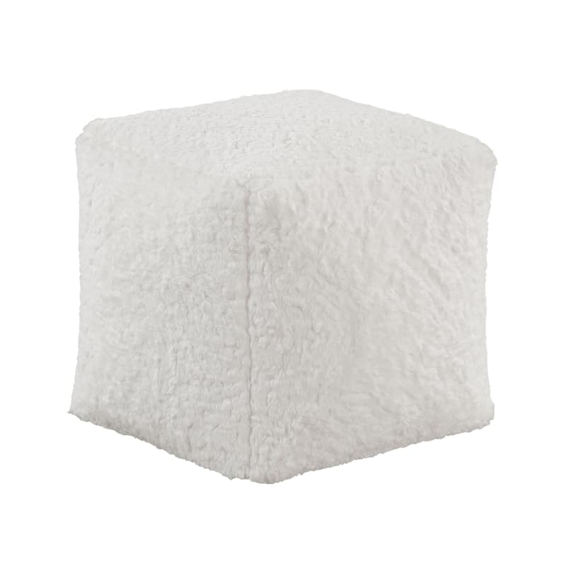 Modern Square Pouf Off Faux Fur Fabric Upholstered Ottoman, Footstool, NonSlip Floor Pouf, Bean Bag Chair, 1pc Sitting Pouf