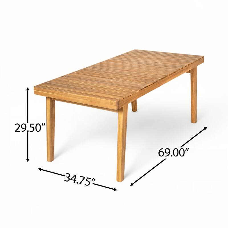 69" Acacia Wood Outdoor Dining Table with Slatted Top, Natural Color