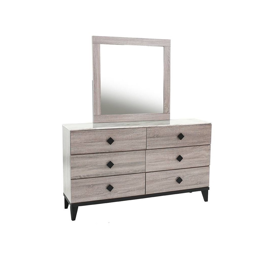 Modern Design Bedroom Furniture 1pc Dresser Only Beautiful Knob Pulls 6x Drawers Storage Faux Marble Top