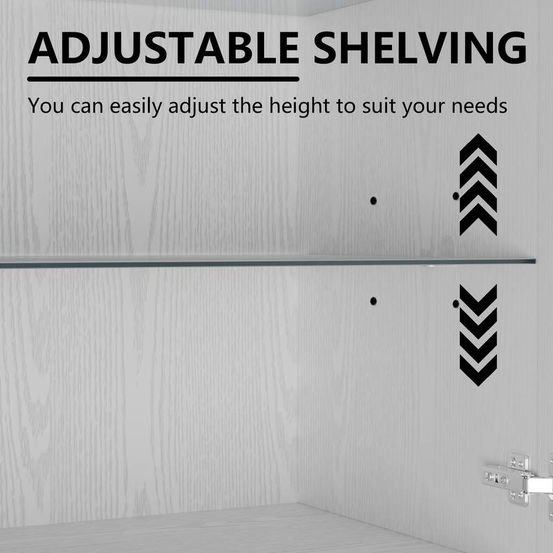 3-Set Glass Door Sideboard Buffet Storage Cabinets with Adjustable Shelves - 93"Lx31"H