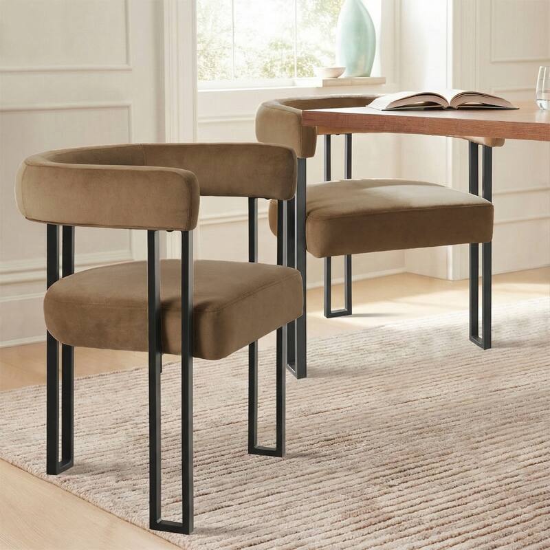 Modern Velvet Upholstered Dining Armchairs with Black Metal Legs (Set of 2/4/6)