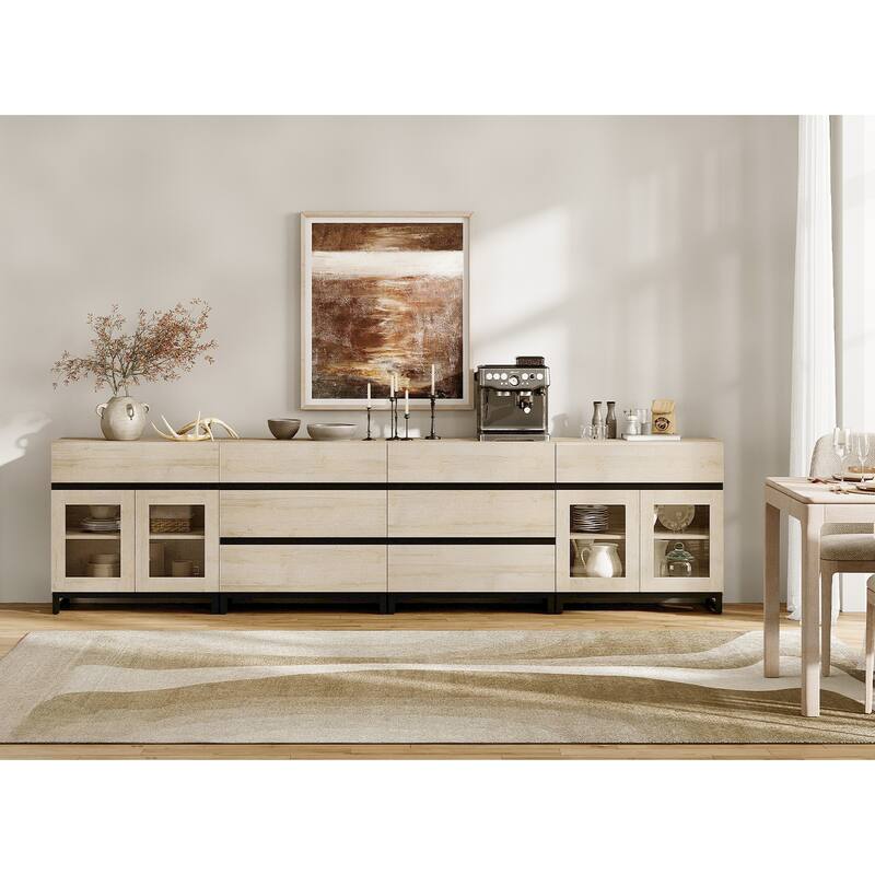 4 in 1 Modern Sideboard with Adjustable Shelves and 8 Drawers, Coffee Bar Cabinet for Living Room, Kitchen