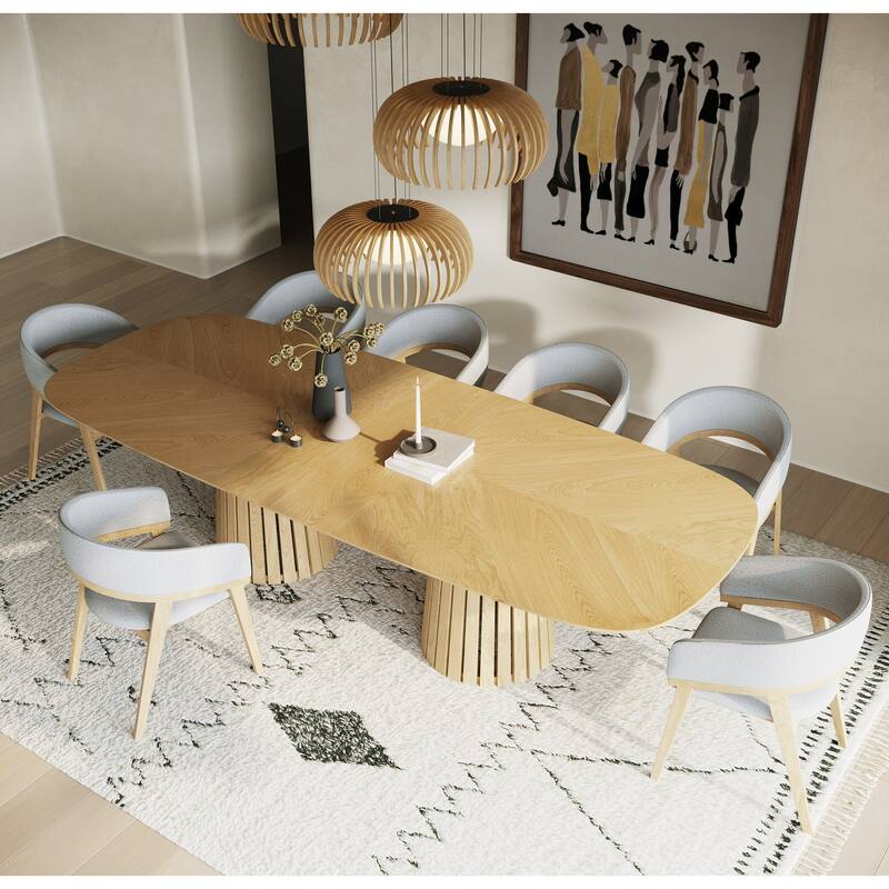 Modrest Truman Mid-Century Modern Natural Oak Extendable Dining Table & 8 Chairs Set