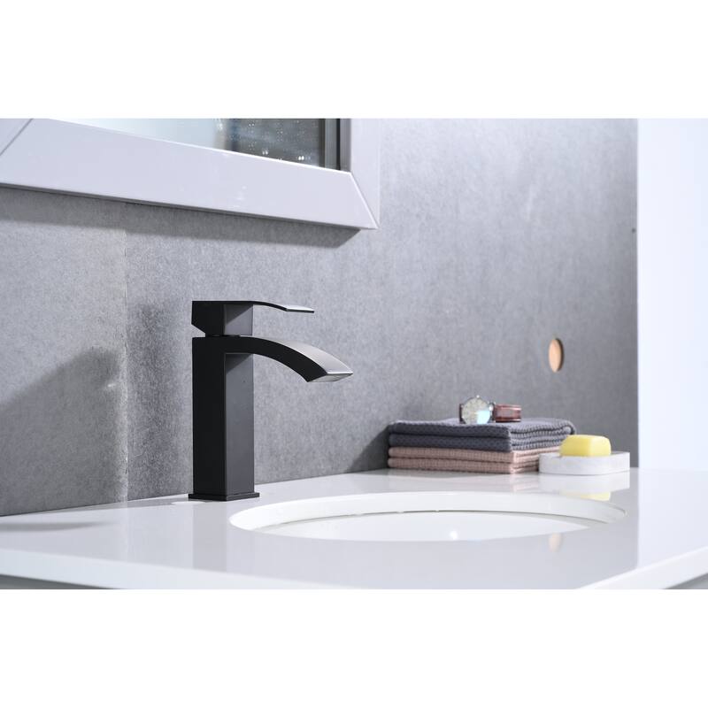 Waterfall Spout Bathroom Sink Single Handle Faucet with Pop-Up Drain (with Overflow)