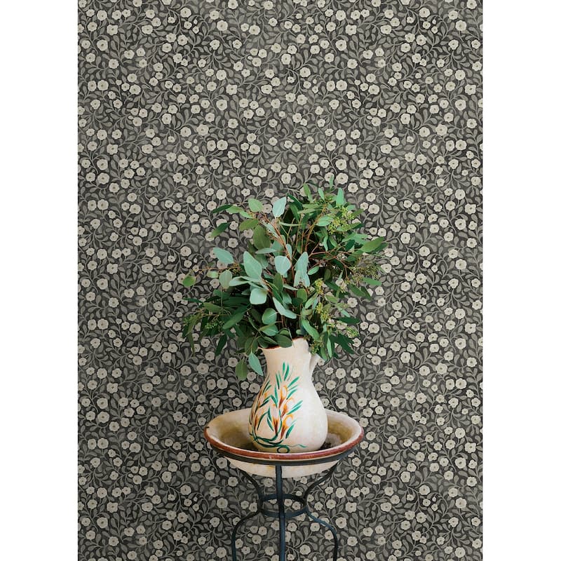 Chesapeake Poppy Trail Black Floral Wallpaper