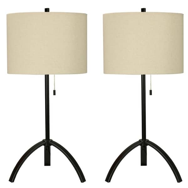 Pair of 27in Black Metal Table Lamp with Decorator Shade Bed Bath
