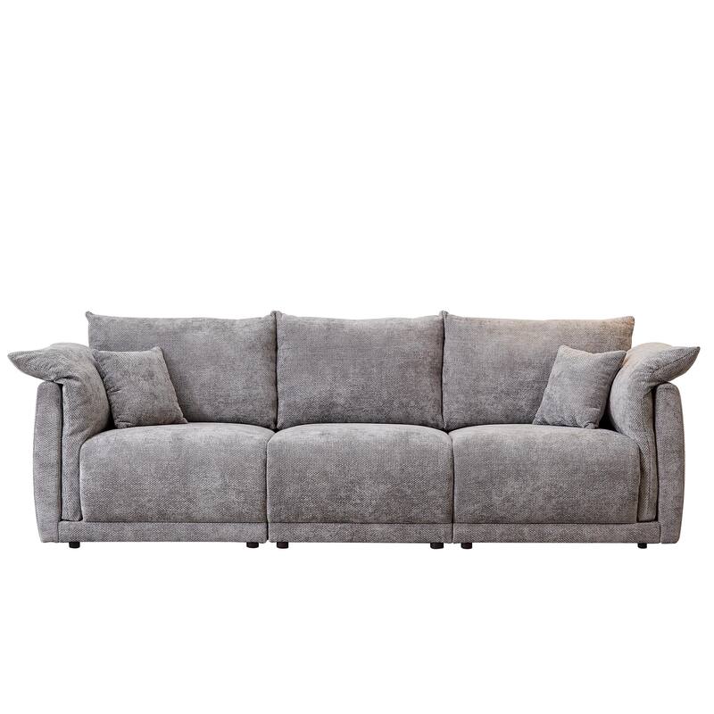 98.5" Fabric Modern Minimalist 3-Seater Sofa with 2 Pillows