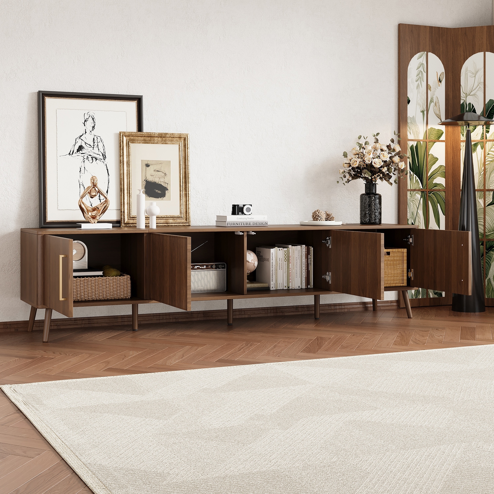 78'' Modern TV Stand for TVs up to 85", Entertainment Center with Fluted Door & Cable Management