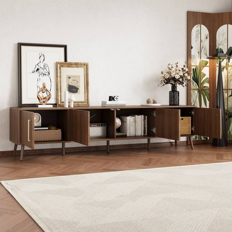 Rossetta 4-Door 78'' Sleek Elegant Fluted Door Design TV Stand with Integrated Cable Holes, up to 85"