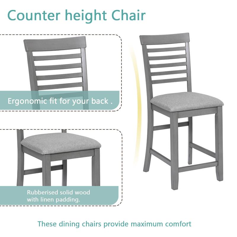 Modern Style 5-Piece Dining Set with Square Counter Height Table and 4 Ladder Back Dining Chairs