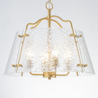 18.9" Modern Gold Textured Glass Drum Chandelier with 4 Lights for Dining Room & Living Space - 18.9 in. Dia x 16.93 in. H