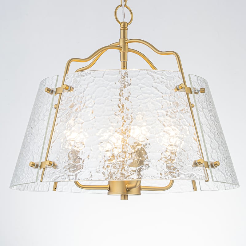 18.9" Modern Gold Textured Glass Drum Chandelier with 4 Lights for Dining Room & Living Space - 18.9 in. Dia x 16.93 in. H