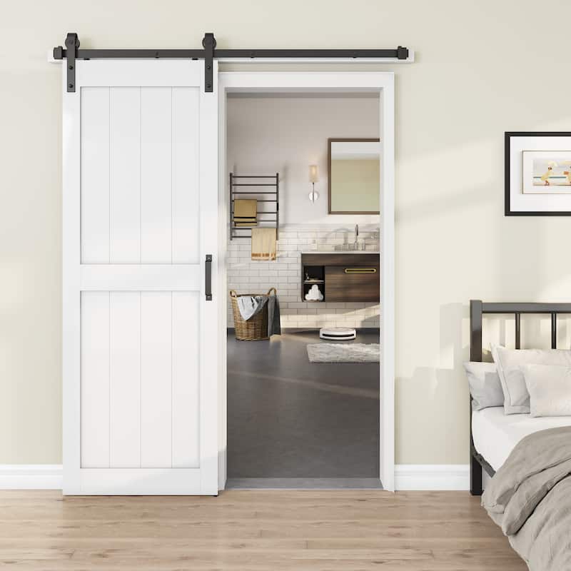 30''/36''/48'' Manufactured Wood PVC Paneled Barn Door with Installation Hardware Kit - 36" - White