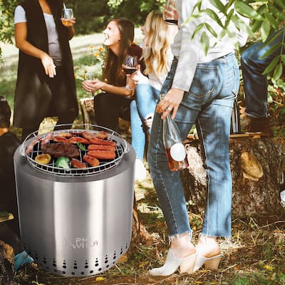 2-In-1 Double-layer Non-smoke Stainless Steel Fire Pit with Grill