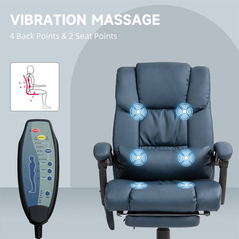 Adjustable Recliner Office Chair with Footrest Vibration Massage and High Back Swivel Wheels - 26" W x 29.5" D x 44"-48" H