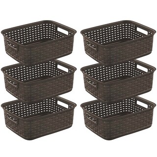 Sterilite Decorative Wicker-Style Short Weave Basket, Espresso 12726P06 (6 Pack) - 6