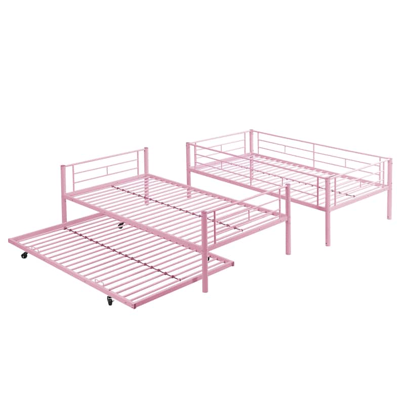Twin Over Twin Bunk Bed with Trundle, Metal Bunkbeds with Ladder and Full-Length Guardrail, Noise Free, No Box Spring Needed