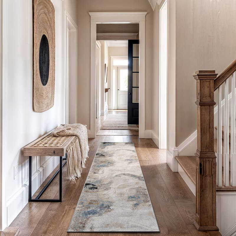 Neutral Desert Drift Area Rug for Living Room, Entryway, or Family Spaces - Easy to Clean and Comfortable Underfoot - 2' 3" x 12'