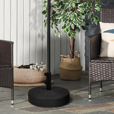 Heavy Duty Rattan-Pattern Umbrella Base Fillable with Sand or Water Fits Outdoor Patio Parasol Stand - 20" Dia x 14.25" H