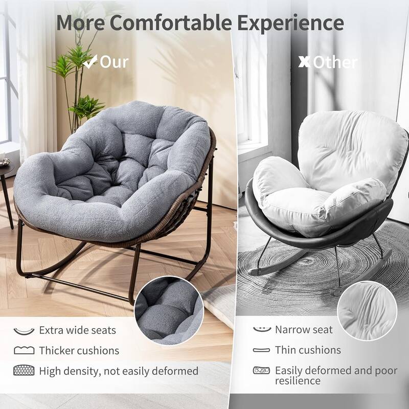 Outdoor Rattan Rocking Chair,Padded Cushion Rocker Recliner Chair Outdoor for Front Porch, Living Room, Patio, Garden