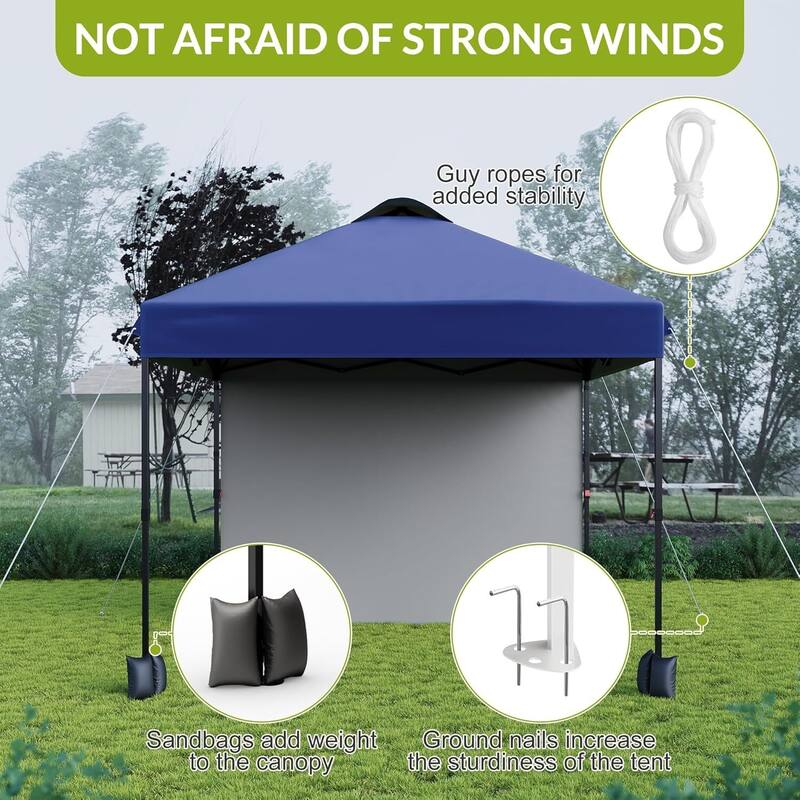 10x10ft Portable Instant Pop Up Canopy Tent with 1 Sidewall for Parties, Camping, Beach - N/A