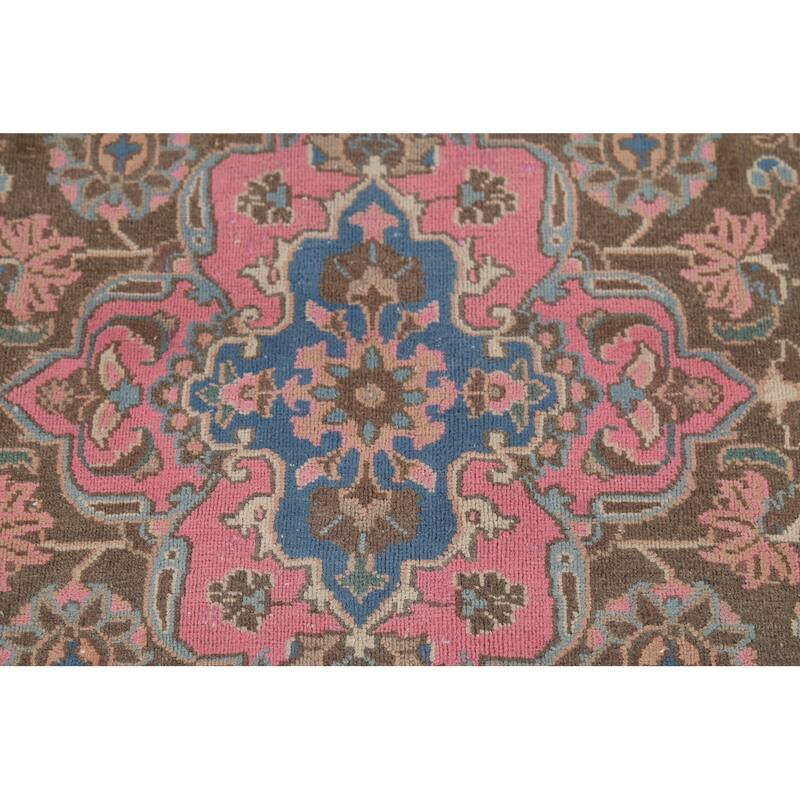 Traditional Pink Mashad Persian Vintage Rug Handmade Wool Carpet - 9'8"x 12'3"