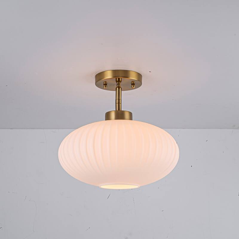1 - Light Modern Glass Flush Mount Ceiling Light - Gold/White - 1 Light
