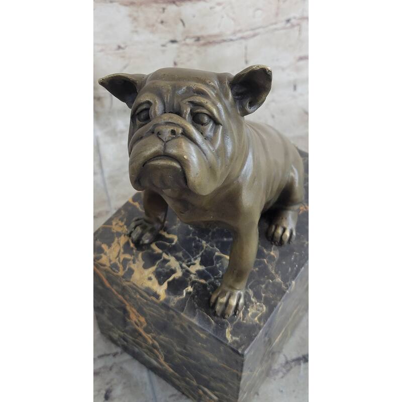 15 Lbs English Bulldog Dog Animal Bronze Sculpture Marble Base Statue Figurine
