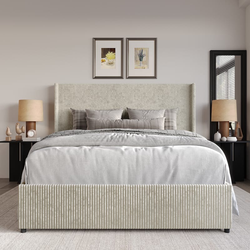 CraftPorch Luxury Wingback Platform Lift Up Storage Bed