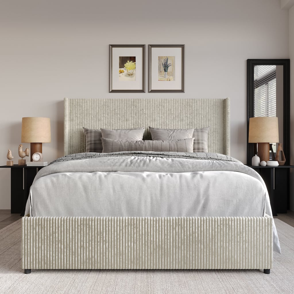 CraftPorch Luxury Wingback Platform Lift Up Storage Bed