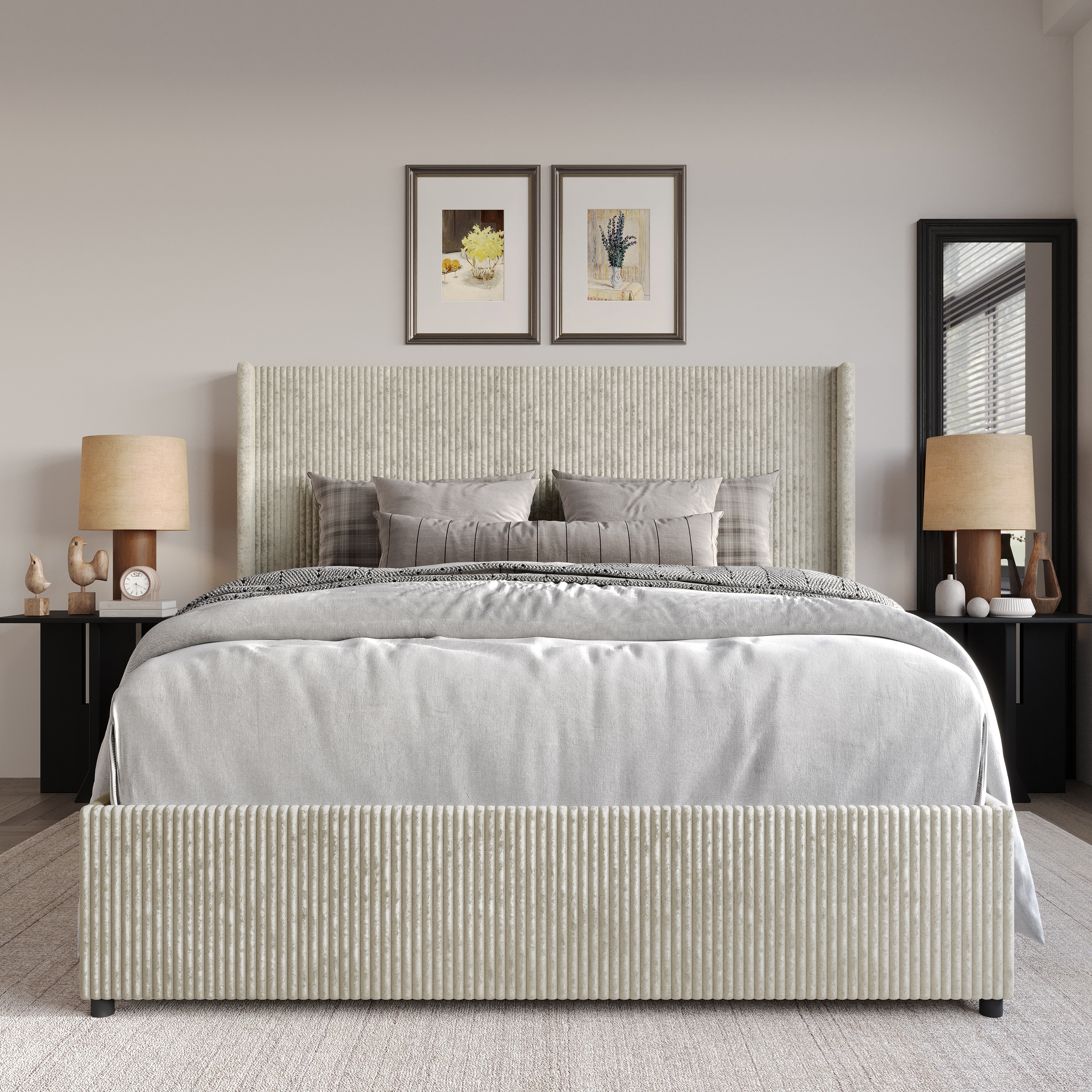 CraftPorch Luxury Wingback Platform Lift Up Storage Bed