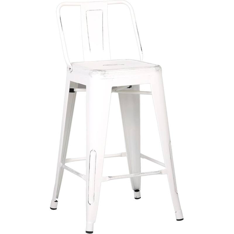 2-Piece 24" Industrial Bar Stool Set - Distressed White with Bucket Back