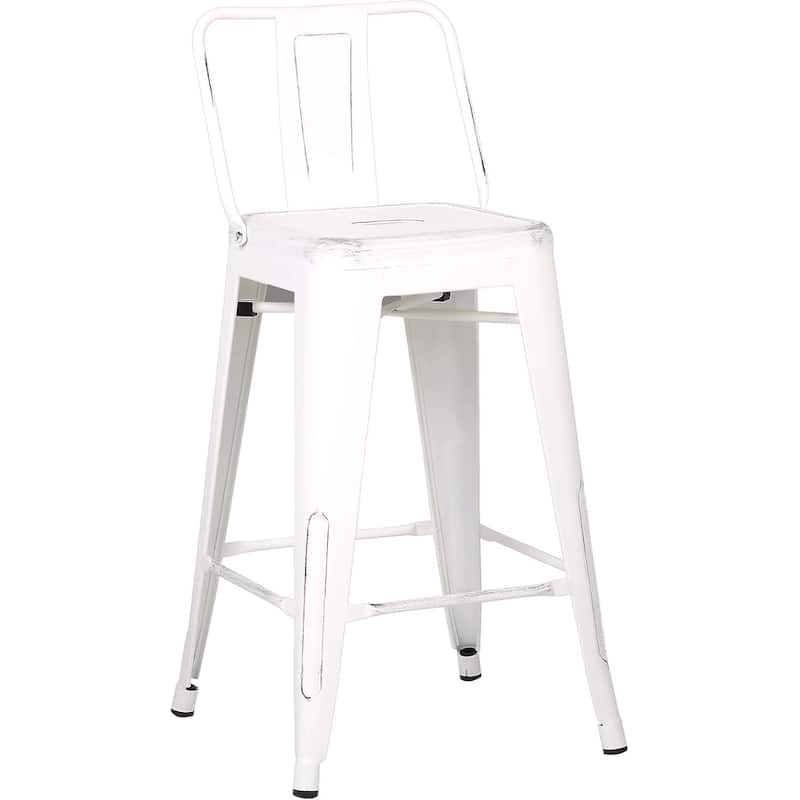 Industrial Metal Bar Stools Set of 2 Bucket Back 4 Leg Design 24in Seat Distressed
