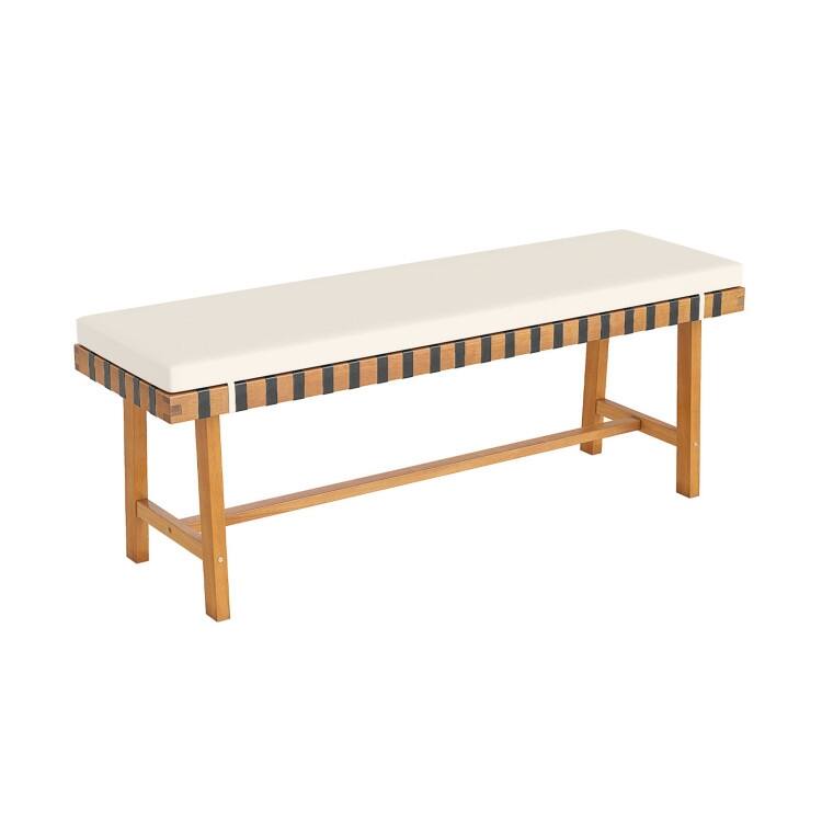 Natural-Off White Acacia Wood Outdoor Bench with Cushion 48 inches Seat - 48" x 14" x 18"