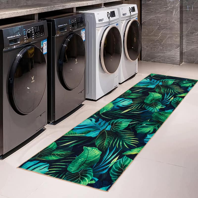 Laundry Room Rug Runner Text Design Non-Slip Runner Rug for Washroom - 20" x 59" - N/A - Plant
