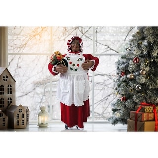Fraser Hill Farm 3-Ft. Music and Motion African American Mrs. Claus with Apron - Animated Indoor Holiday Home Decor