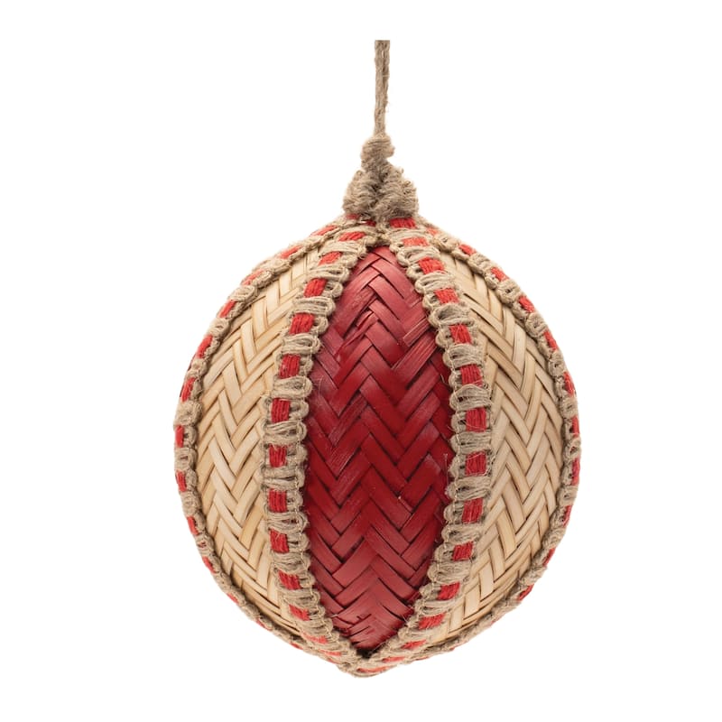 Set of 4 Woven Wicker Ball Ornaments with Jute Rope Hangers for Indoor Holiday Decor - 4.5”L x 4.5”W x 5.75”H