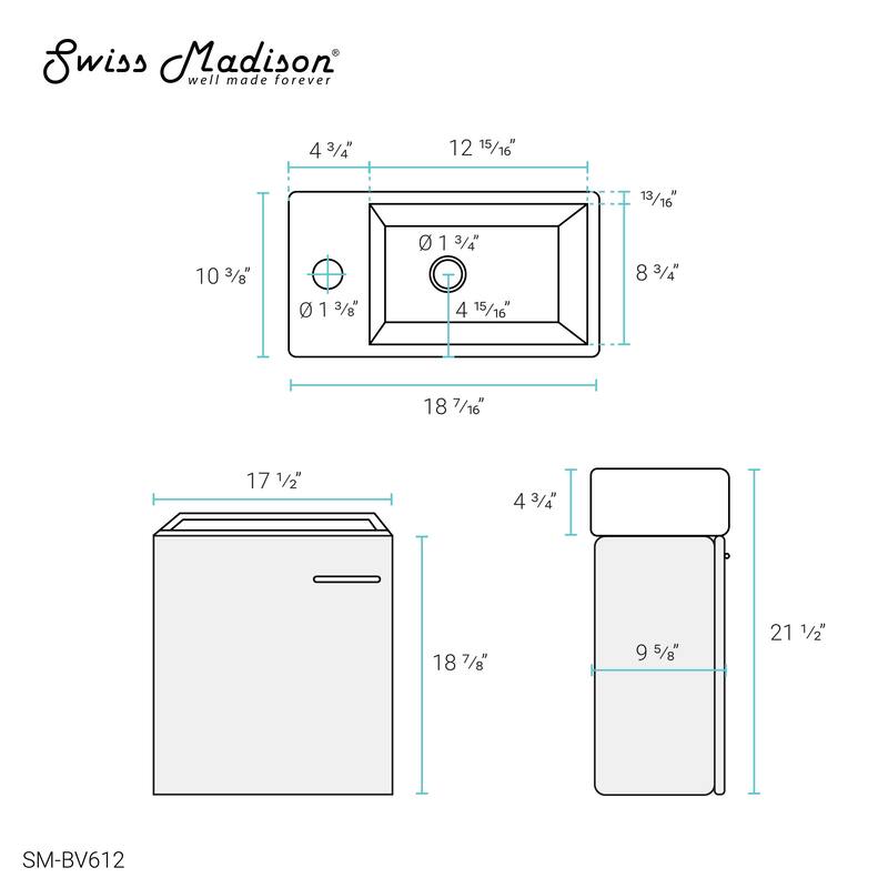 Swiss Madison Colmer 18" Single, One Cabinet, Bathroom Vanity