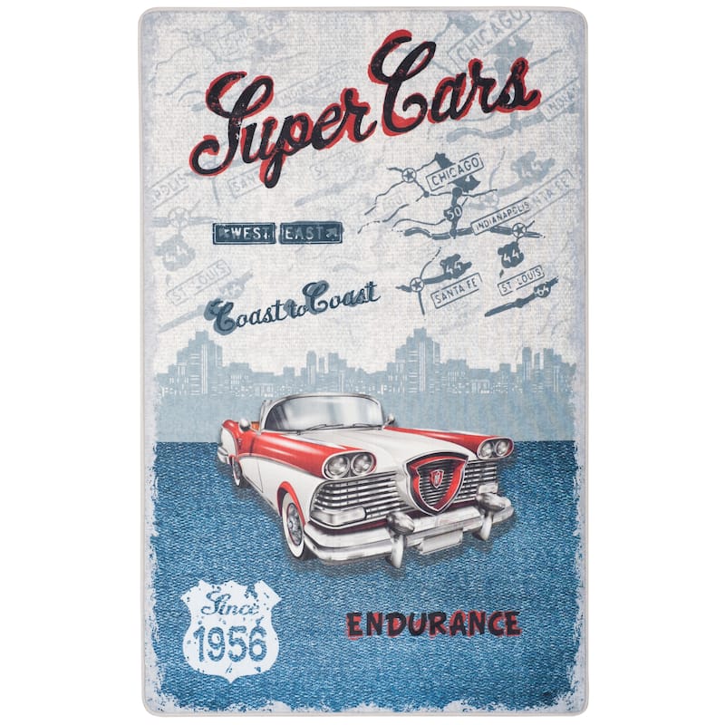 SAFAVIEH Daytona Machine Washable Slip Resistant Ziba Graphic Car