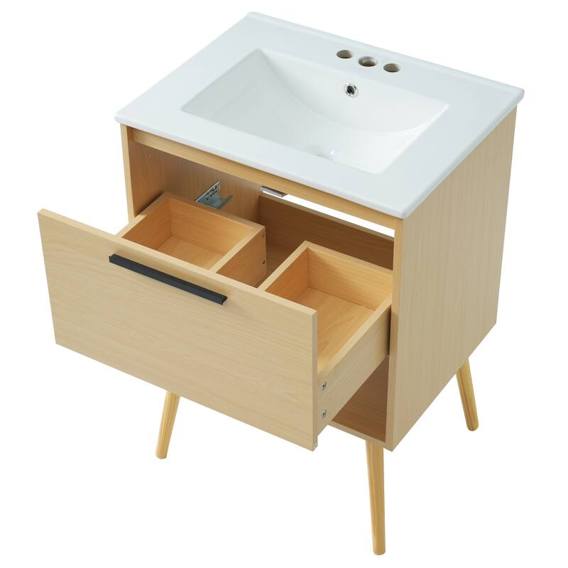 GDFStudio - Elias 24" Bathroom Vanity with Sink, Freestanding Cabinet with Drawer and Open Storage