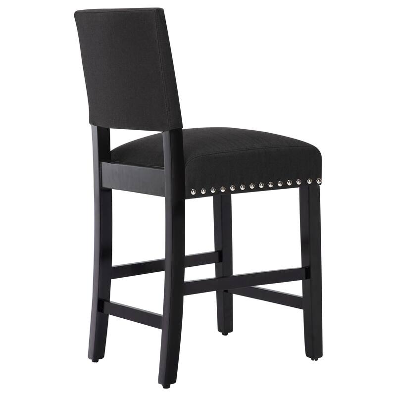 24 Inches Fabric Upholstered Counter Height Bar stools with Back and Silver Nailhead Trim Set of 2