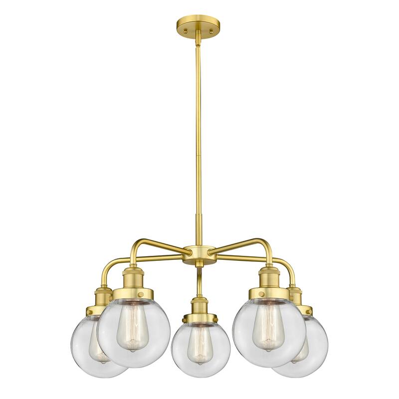 Innovations Lighting Beacon - 5 Light 24" Stem Hung Chandelier - Clear/Satin Gold
