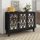 preview thumbnail 3 of 17, Classic Distressed Finish Accent Sideboard Buffet Cabinet with Hollow-mirrored Doors and Drop-shaped Silver Metal Handles